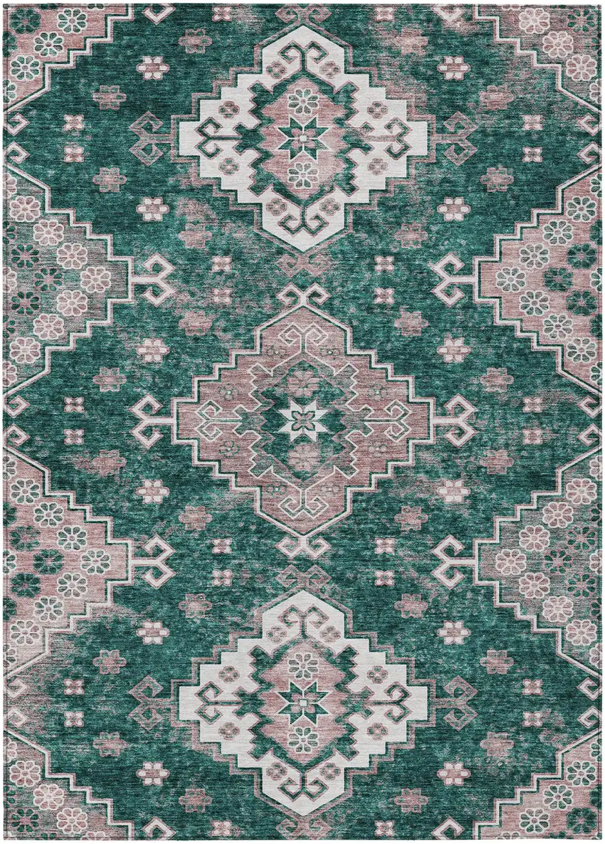 Emerald Brown And Ivory Medallion Washable Indoor Outdoor Area Rug Photo 2