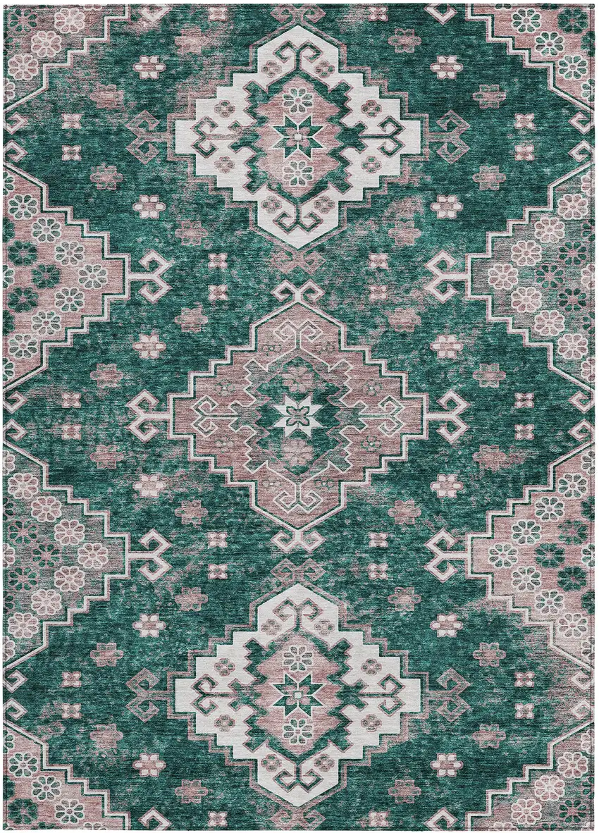 Emerald Brown And Ivory Medallion Washable Indoor Outdoor Area Rug Photo 7
