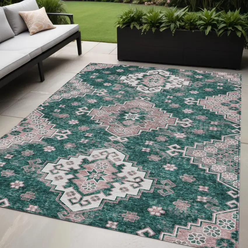 Emerald Brown And Ivory Medallion Washable Indoor Outdoor Area Rug Photo 1