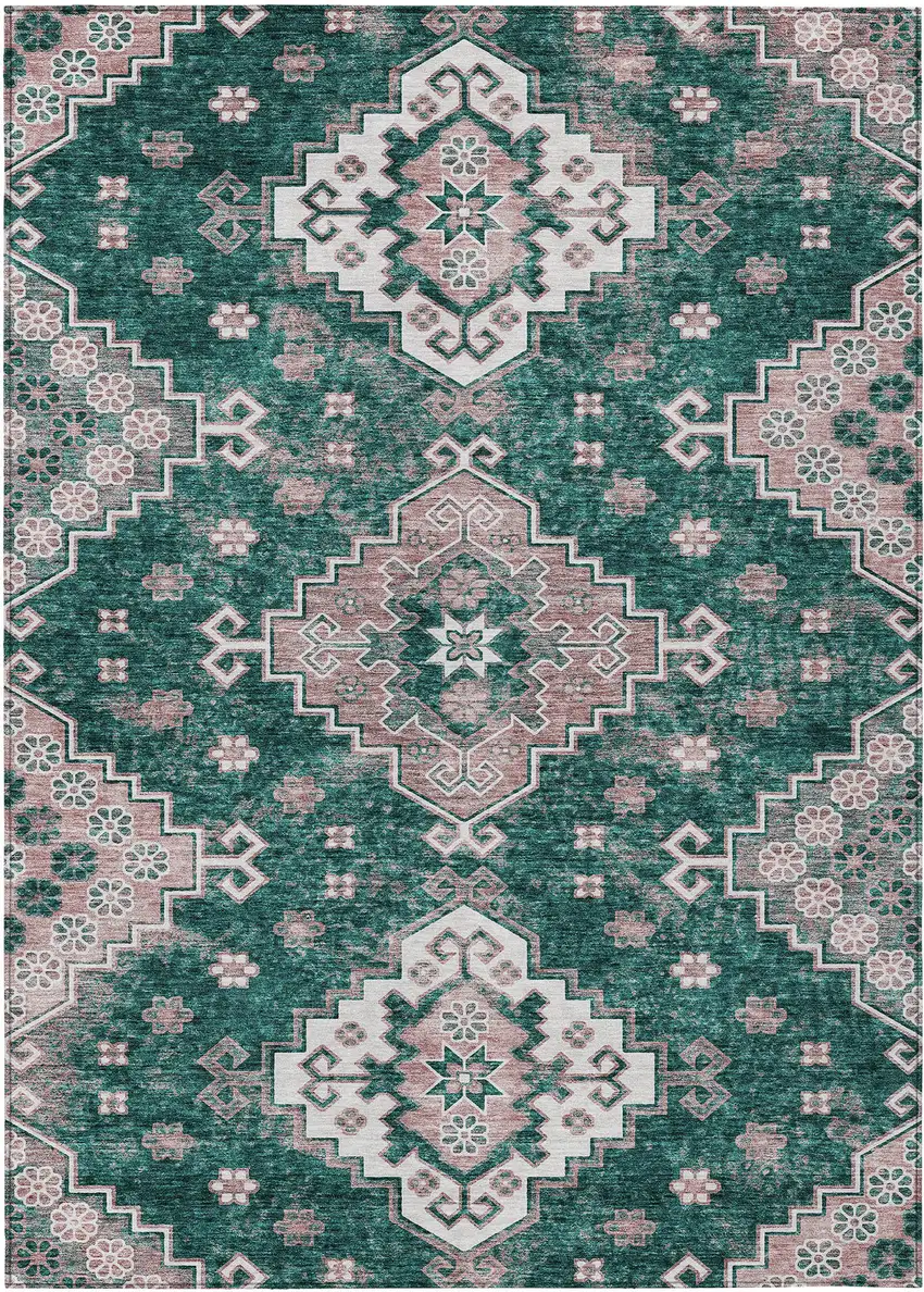 Emerald Brown And Ivory Medallion Washable Indoor Outdoor Area Rug Photo 2
