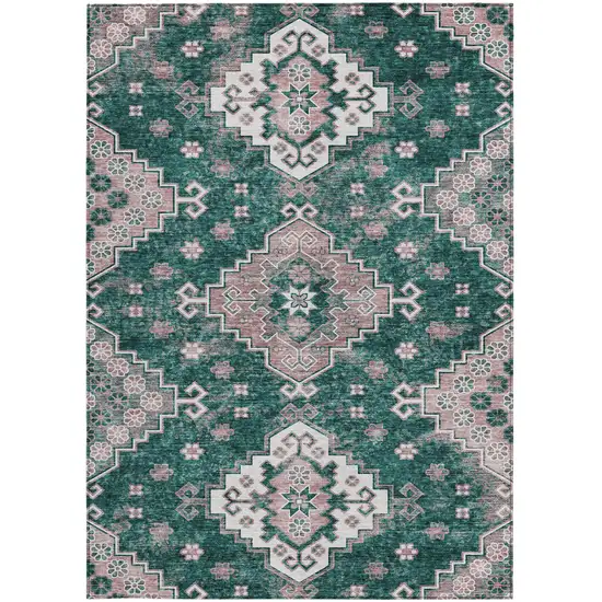 Emerald Brown And Ivory Medallion Washable Indoor Outdoor Area Rug Photo 8
