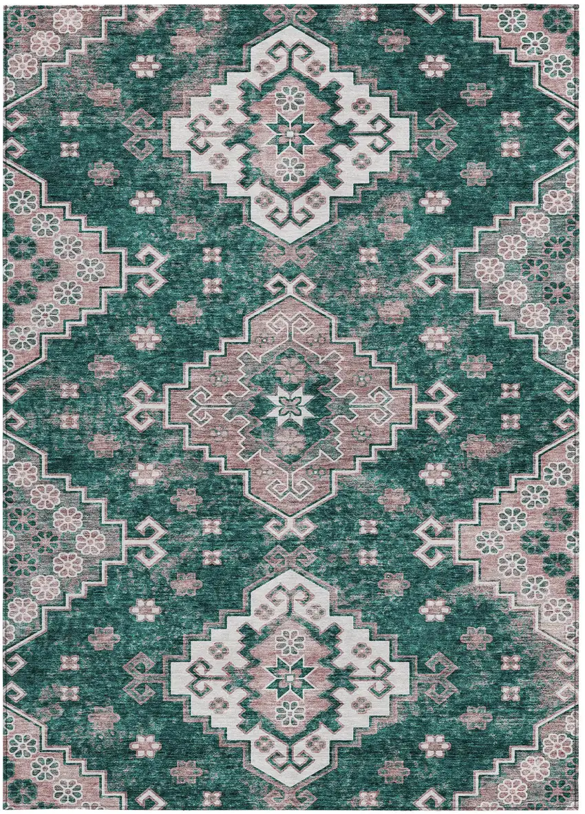 Emerald Brown And Ivory Medallion Washable Indoor Outdoor Area Rug Photo 8
