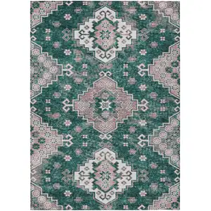 Photo of Emerald Brown And Ivory Medallion Washable Indoor Outdoor Area Rug