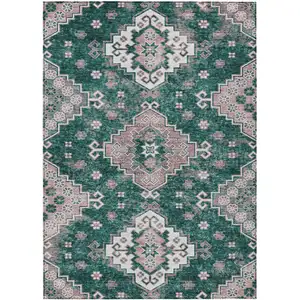 Photo of Emerald Brown And Ivory Medallion Washable Indoor Outdoor Area Rug