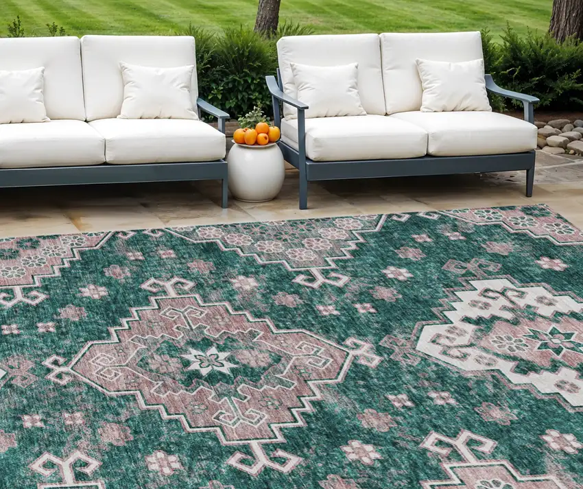 Emerald Brown And Ivory Medallion Washable Indoor Outdoor Area Rug Photo 1