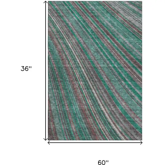 Emerald Brown And Merlot Striped Washable Area Rug With UV Protection Photo 9