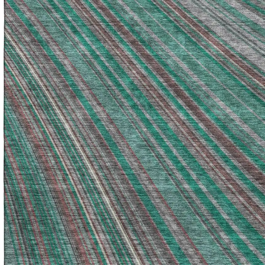 Emerald Brown And Merlot Striped Washable Area Rug With UV Protection Photo 4
