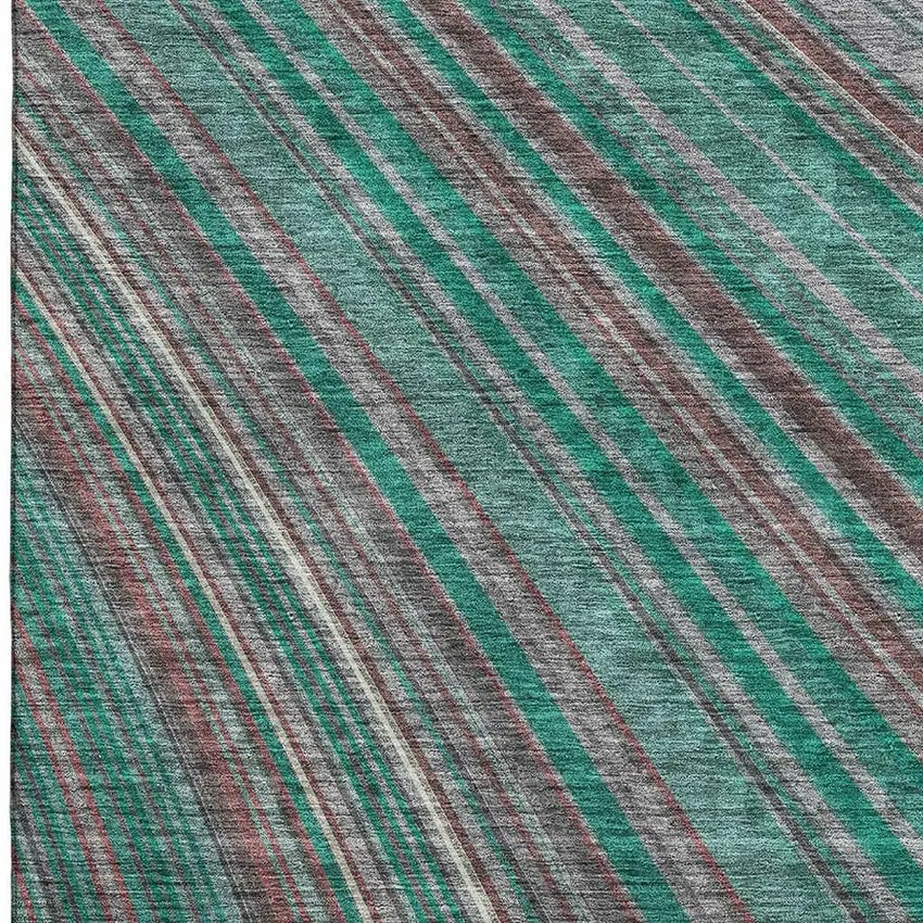 Emerald Brown And Merlot Striped Washable Area Rug With UV Protection Photo 3