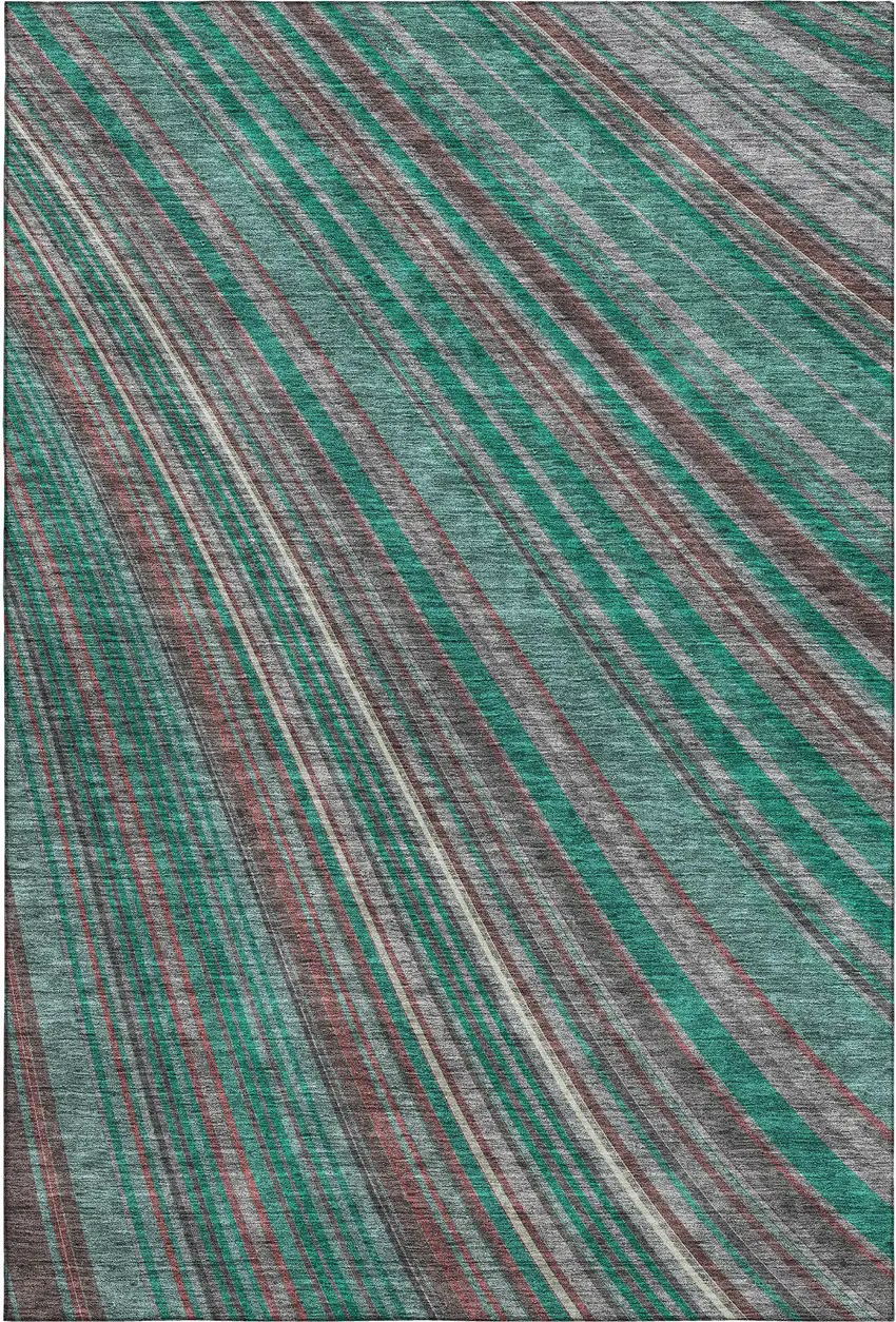 Emerald Brown And Merlot Striped Washable Area Rug With UV Protection Photo 3