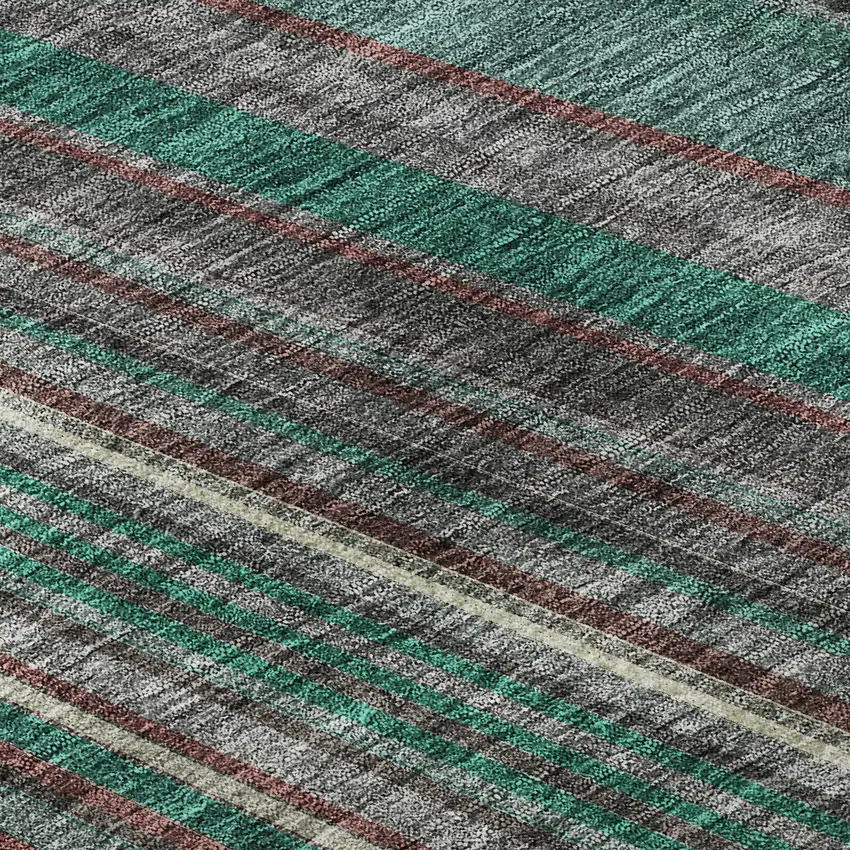 Emerald Brown And Merlot Striped Washable Area Rug With UV Protection Photo 7