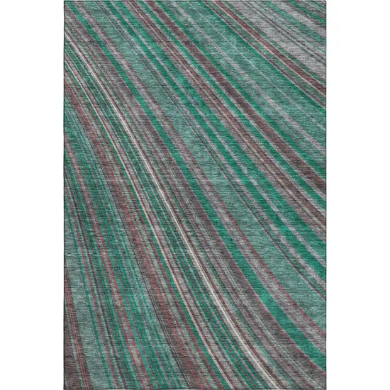 Emerald Brown And Merlot Striped Washable Area Rug With UV Protection Photo 3