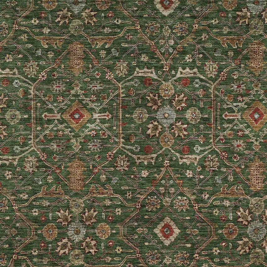 Emerald Brown And Red Floral Washable Indoor Outdoor Area Rug Photo 6