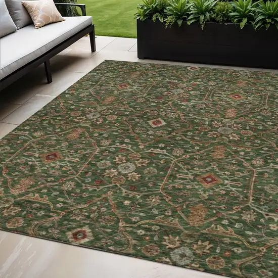 Emerald Brown And Red Floral Washable Indoor Outdoor Area Rug Photo 1