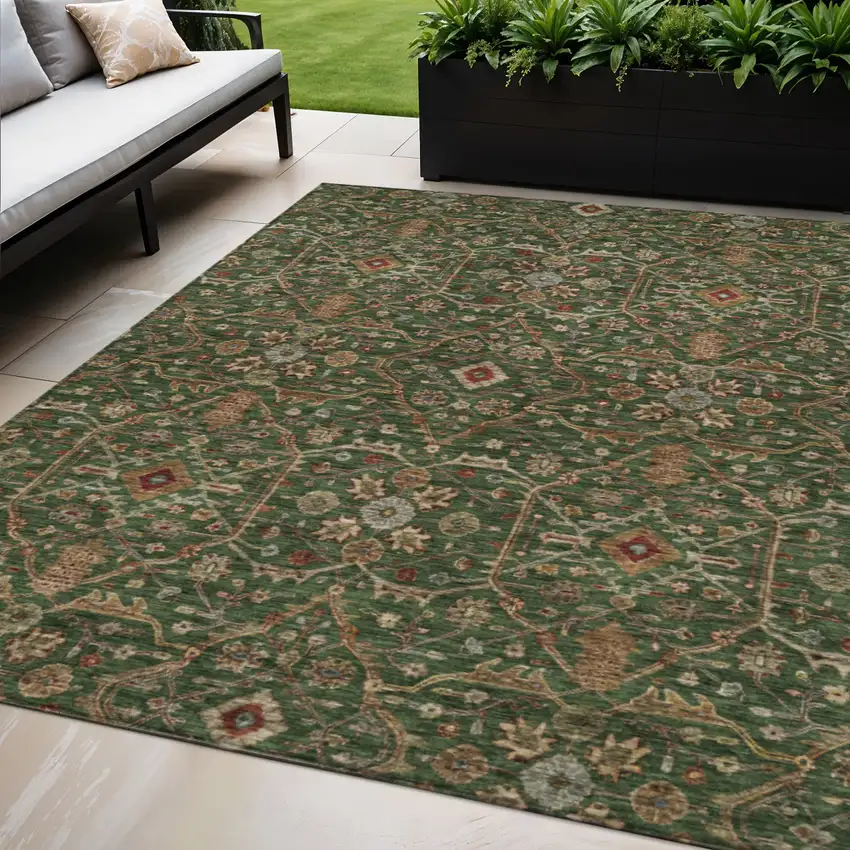 Emerald Brown And Red Floral Washable Indoor Outdoor Area Rug Photo 1