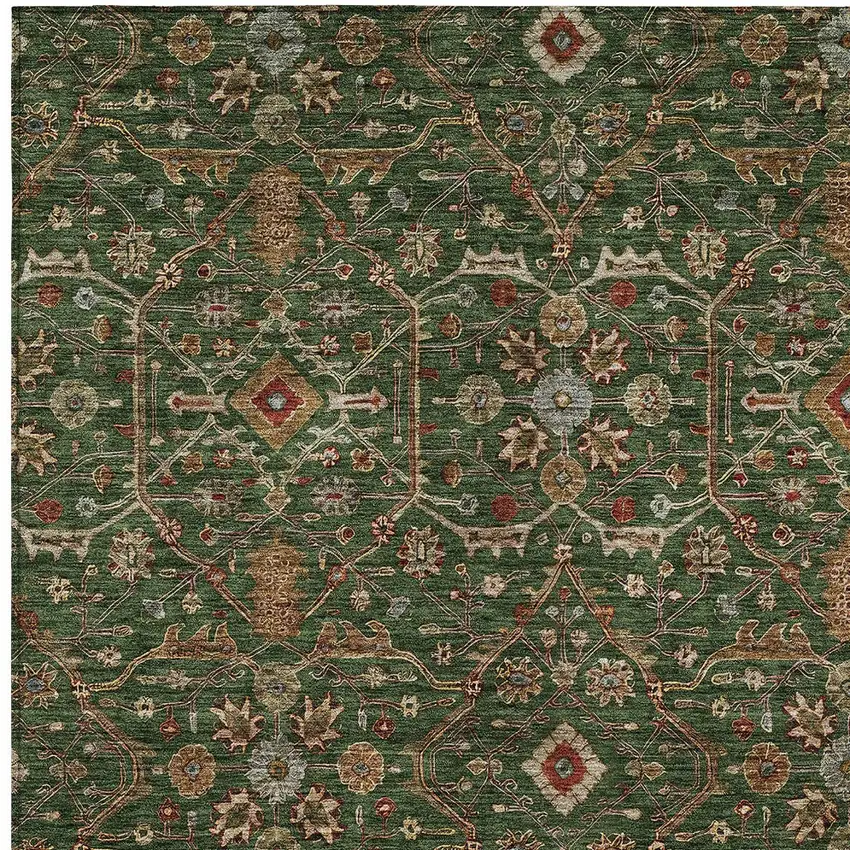 Emerald Brown And Red Floral Washable Indoor Outdoor Area Rug Photo 6