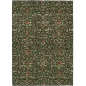 Photo of Emerald Brown And Red Floral Washable Indoor Outdoor Area Rug