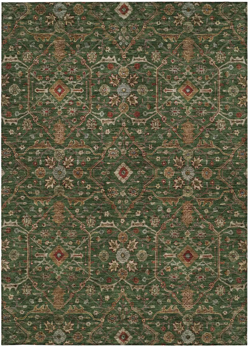 Emerald Brown And Red Floral Washable Indoor Outdoor Area Rug Photo 7