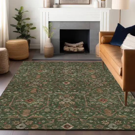 Emerald Brown And Red Floral Washable Indoor Outdoor Area Rug Photo 9