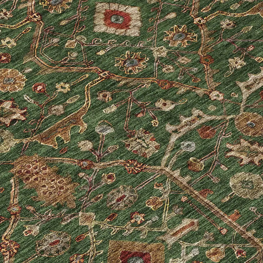 Emerald Brown And Red Floral Washable Indoor Outdoor Area Rug Photo 5