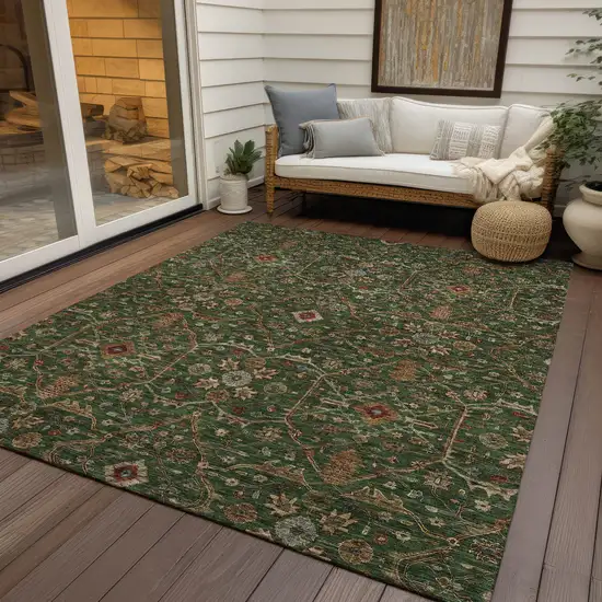 Emerald Brown And Red Floral Washable Indoor Outdoor Area Rug Photo 8