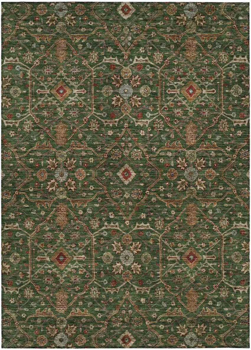 Emerald Brown And Red Floral Washable Indoor Outdoor Area Rug Photo 2