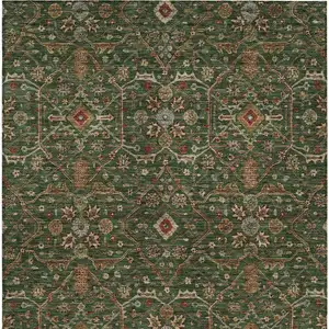 Photo of Emerald Brown And Red Floral Washable Indoor Outdoor Area Rug