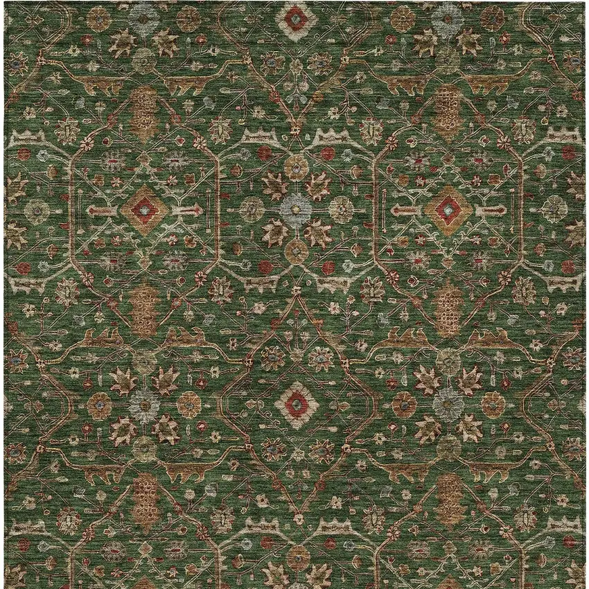 Emerald Brown And Red Floral Washable Indoor Outdoor Area Rug Photo 6
