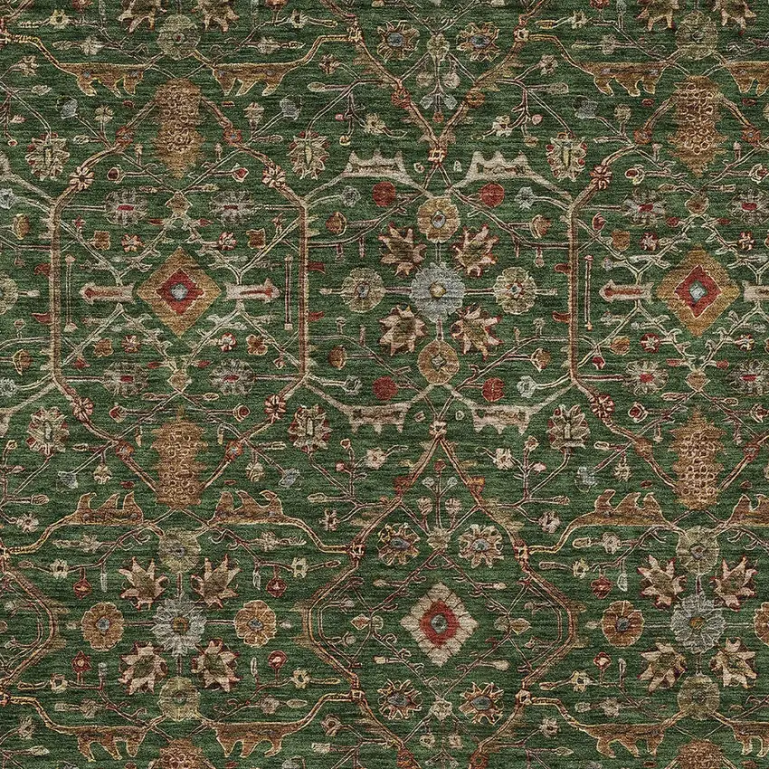 Emerald Brown And Red Floral Washable Indoor Outdoor Area Rug Photo 6