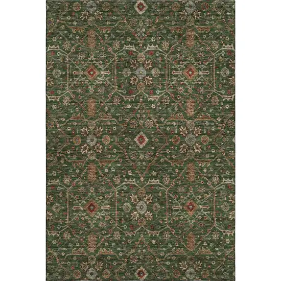 Emerald Copper And Beige Oriental Washable Area Rug With UV Protection Photo 1