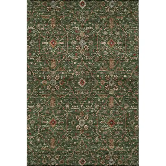 Emerald Copper And Beige Oriental Washable Area Rug With UV Protection Photo 3