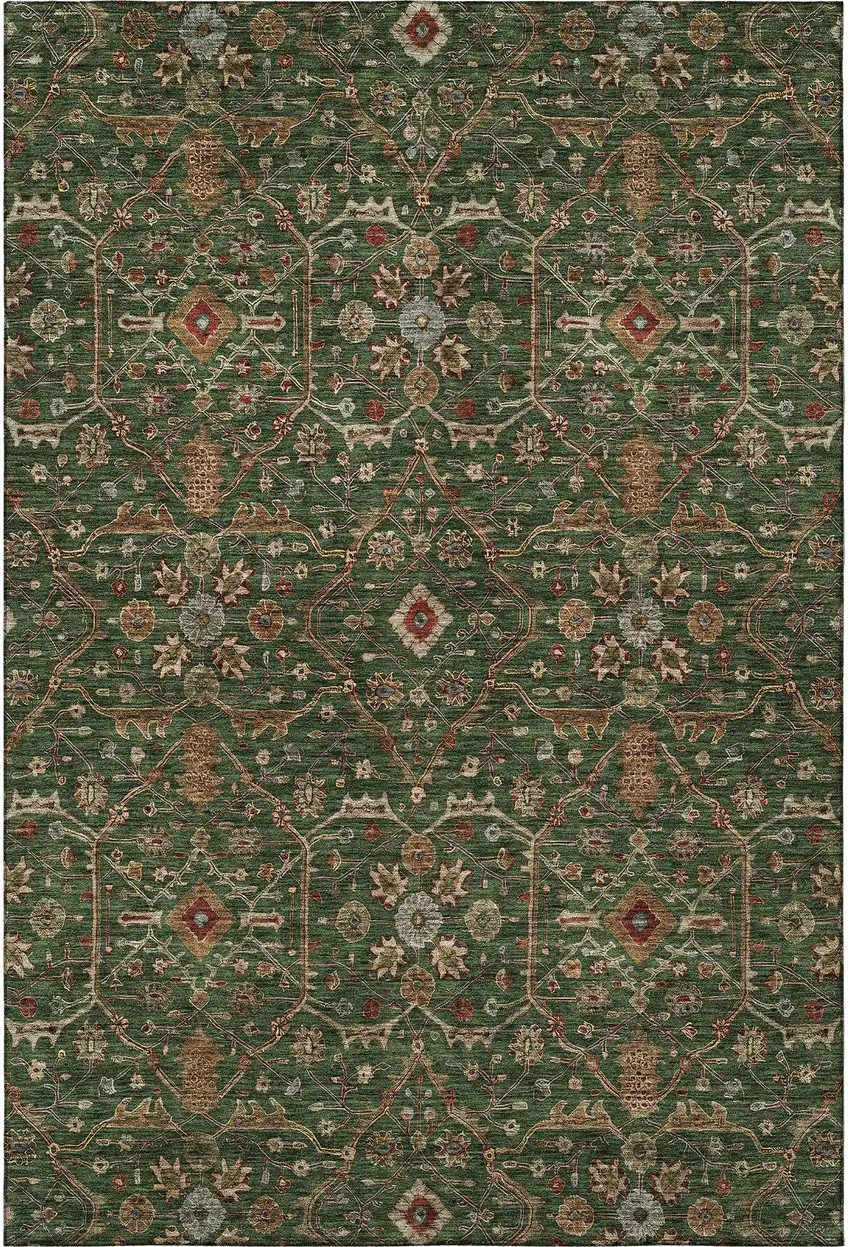 Emerald Copper And Beige Oriental Washable Area Rug With UV Protection Photo 3