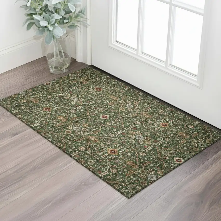 Emerald Copper And Beige Oriental Washable Area Rug With UV Protection Photo 2