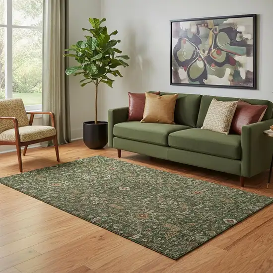 Emerald Copper And Beige Oriental Washable Area Rug With UV Protection Photo 2