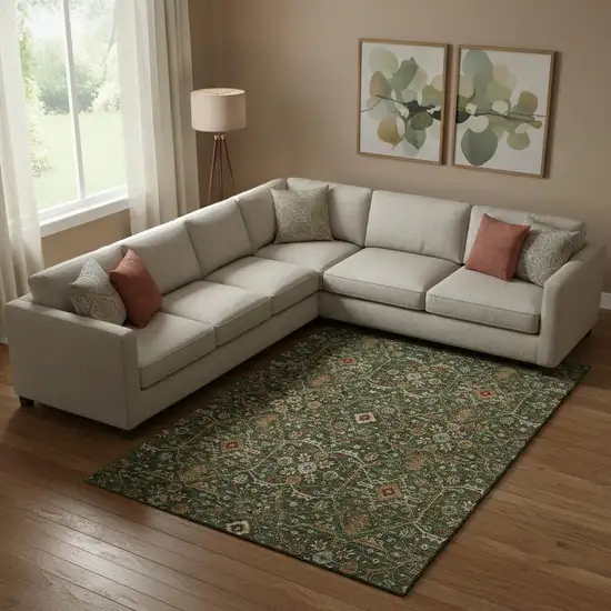 Emerald Copper And Beige Oriental Washable Area Rug With UV Protection Photo 2