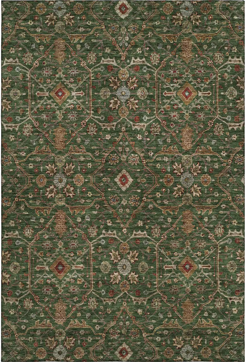 Emerald Copper And Beige Oriental Washable Area Rug With UV Protection Photo 1