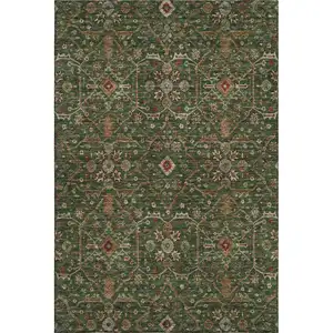 Photo of Emerald Copper And Beige Oriental Washable Area Rug With UV Protection
