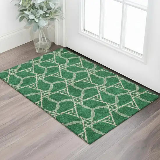 Emerald Gray And Beige Geometric Washable Area Rug With UV Protection Photo 2