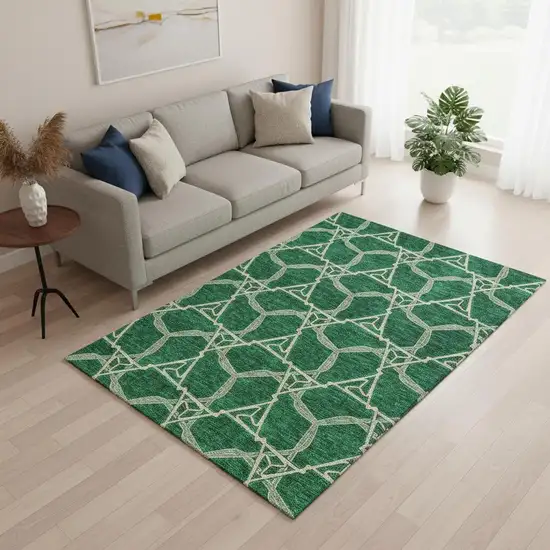 Emerald Gray And Beige Geometric Washable Area Rug With UV Protection Photo 2