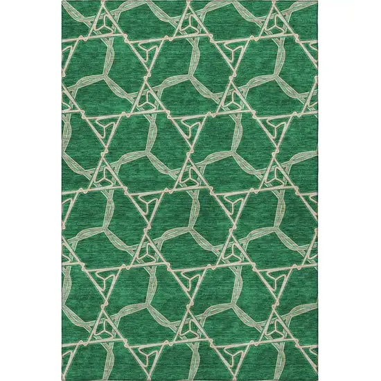 Emerald Gray And Beige Geometric Washable Area Rug With UV Protection Photo 3