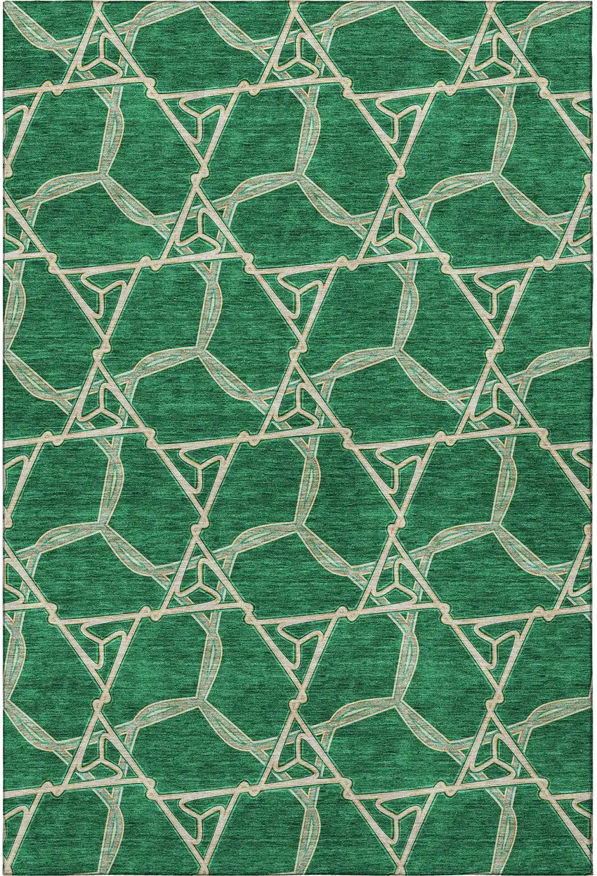 Emerald Gray And Beige Geometric Washable Area Rug With UV Protection Photo 3