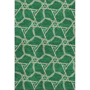 Photo of Emerald Gray And Beige Geometric Washable Area Rug With UV Protection