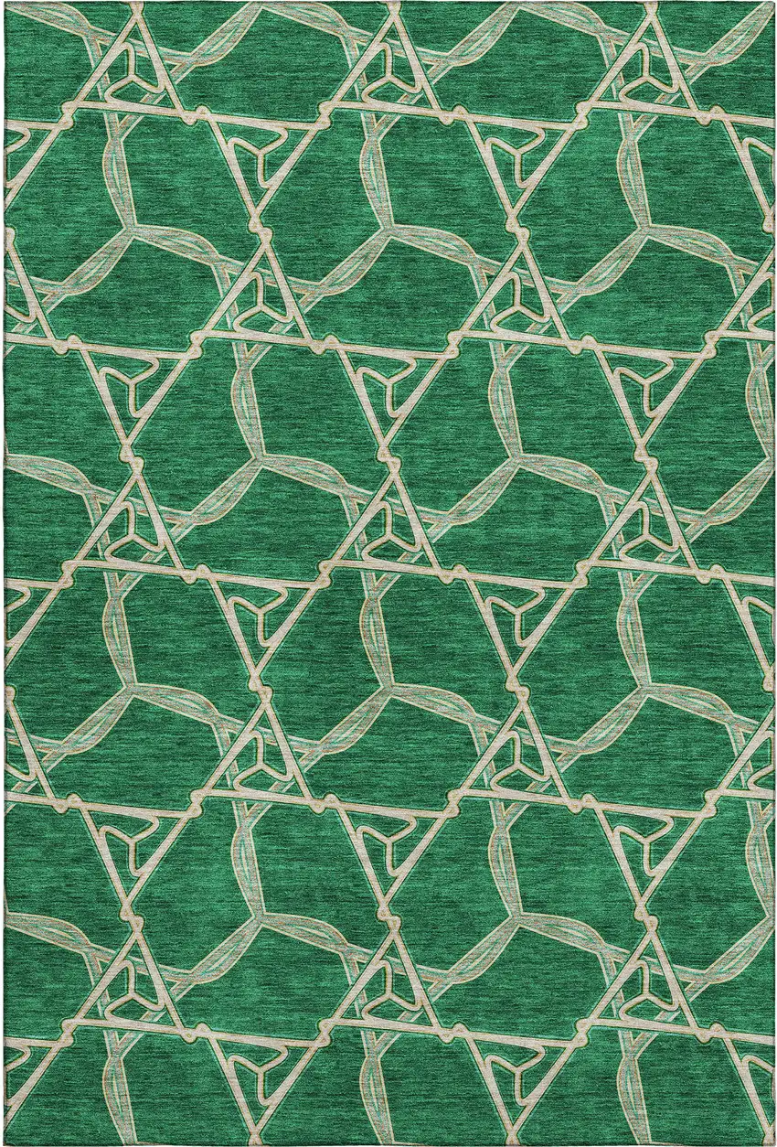 Emerald Gray And Beige Geometric Washable Area Rug With UV Protection Photo 1
