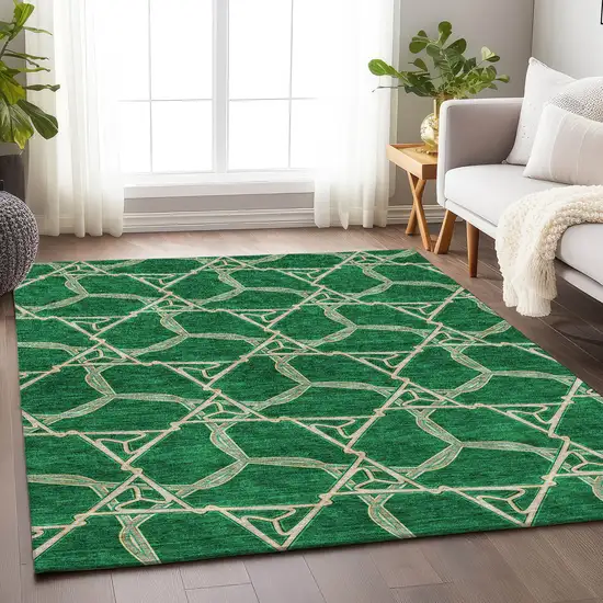 Emerald Gray And Beige Geometric Washable Area Rug With UV Protection Photo 4