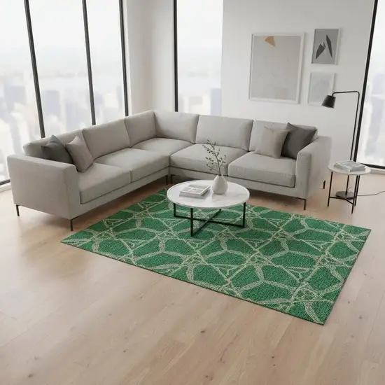 Emerald Gray And Beige Geometric Washable Area Rug With UV Protection Photo 2