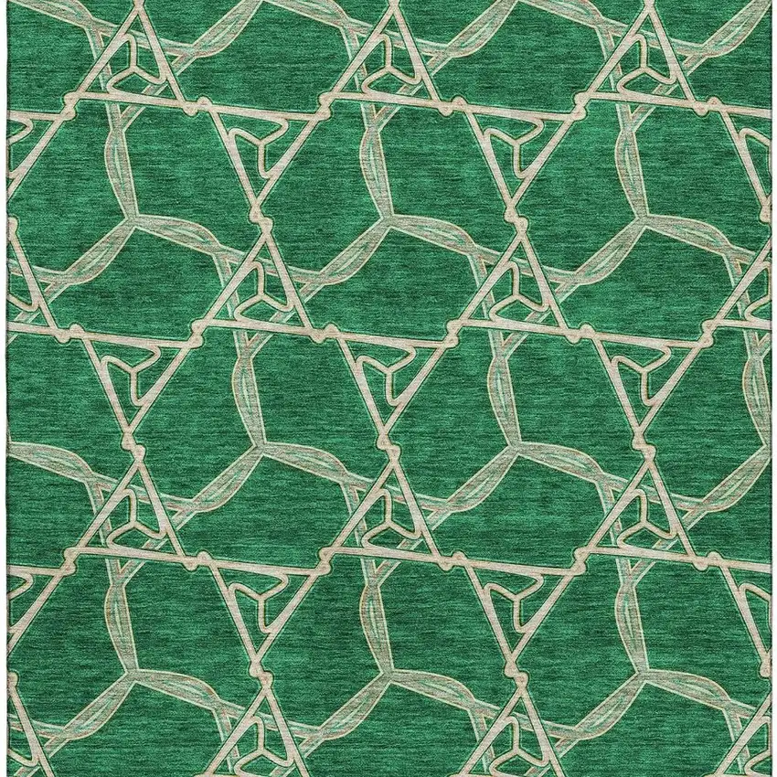 Emerald Gray And Beige Geometric Washable Area Rug With UV Protection Photo 3