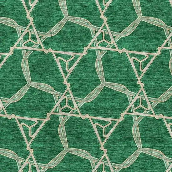 Emerald Gray And Beige Geometric Washable Area Rug With UV Protection Photo 2