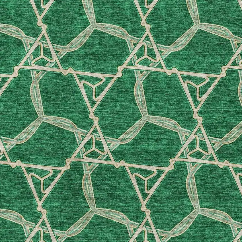 Emerald Gray And Beige Geometric Washable Area Rug With UV Protection Photo 2