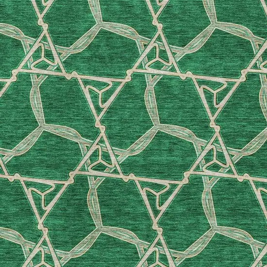 Emerald Gray And Beige Geometric Washable Area Rug With UV Protection Photo 3