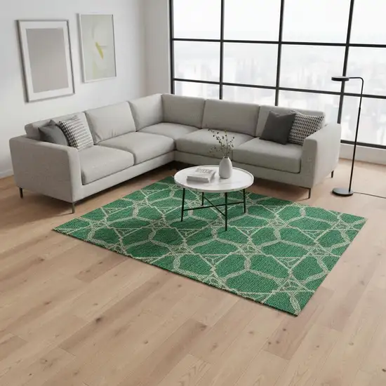Emerald Gray And Beige Geometric Washable Area Rug With UV Protection Photo 2