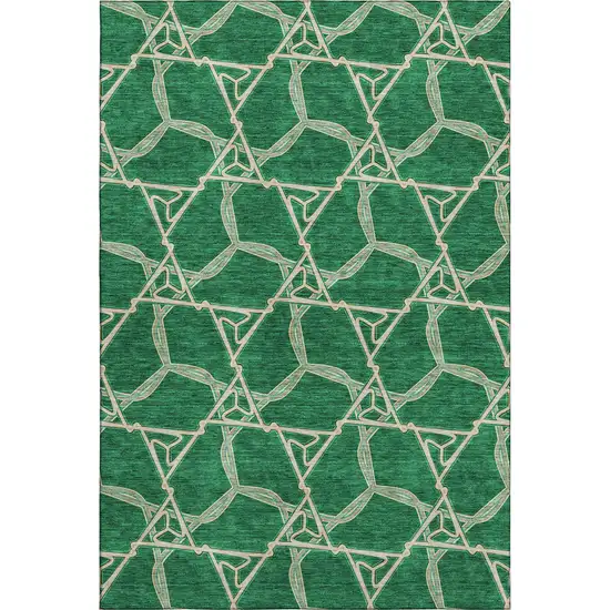 Emerald Gray And Beige Geometric Washable Area Rug With UV Protection Photo 1